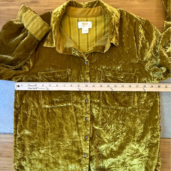 Maeve Anthropologie Karina Chartreuse Velvet Button Down Shirt Blouse Size 10 - Picture 12 of 12